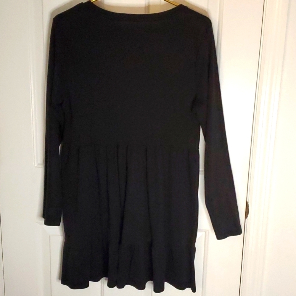 AUW Womens Black Long Sleeve Mini Dress Stretch Material with Bottom Ruffle - Picture 4 of 11